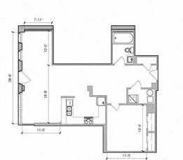 the ground floor plan of a house with a bedroom and a living room